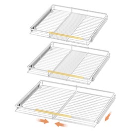 SANNO Expandable Pull Out Cabinet Shelves Organizer Sliding Shelf,Bottom-Mounted Slide Out Cabinet Organizer Expandable Shelf Drawer for Closet, Home, Kitchen, Bathroom(3pack)
