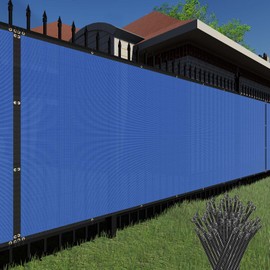 TANG 5' x 40' Privacy Fence Screen Blue with Zipties, 150 GSM Outdoor Fencing Panels Blockage Shade Cloth with Grommets, Windscreen Chainlink Fences Mesh Netting Cover for Balcony Yard Deck