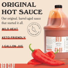 Original Hot Sauce by Red Clay Hot Sauce, Southern Style Condiment and Marinade, Gluten Free, Sugar Free, Keto Friendly, Sustainably Sourced, Mild Heat, Made in USA, Bulk Size 1 Gallon Jug
