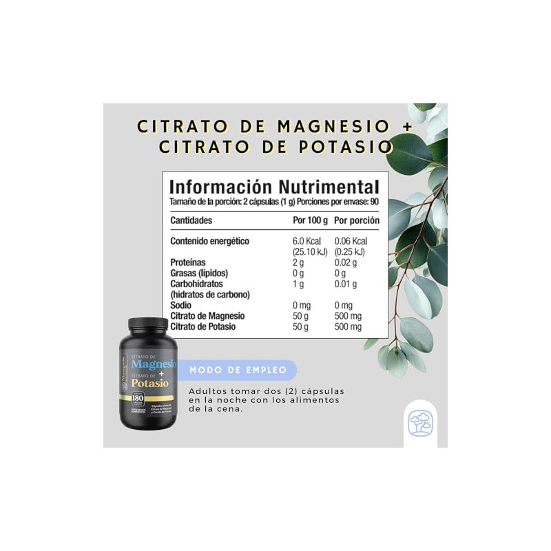 Citrato de Magnesio Citrato de Potasio Momosie Cápsulas sin rellenos