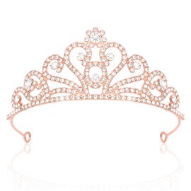 CAVETEE Birthday Decoration for Women, Birthday Headband Tiara and Crown with combs for Women Girls Birthday Party Prom (Rose gold)