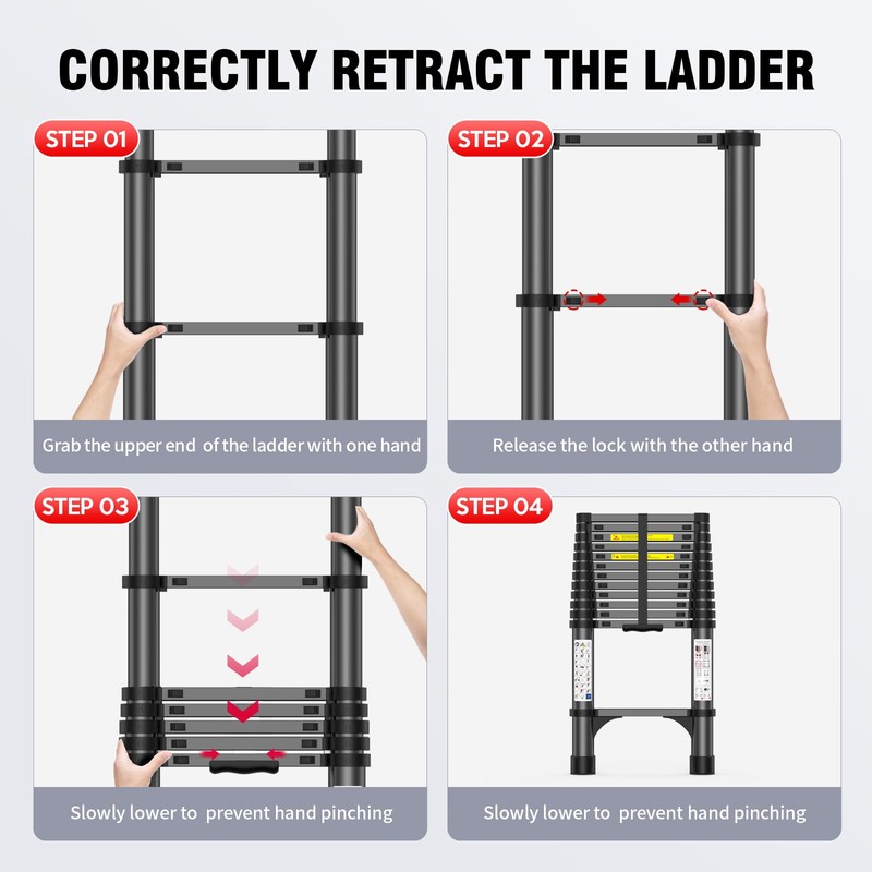 12.5FT Heavy-Duty Telescoping Ladder, 330lb Capacity Aluminum Extension Ladder with