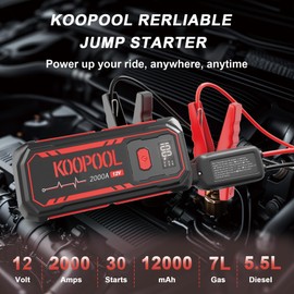 Tool Gifts for Men, 2000A Ultra - Powerful Car Battery Jump Starter: Compatible with 7.0L Gas & 5.5L Diesel Engines. 12V Portable Jump Box w/ 3 - Modes Flashlight, USB Ports & Premium Jumper Cables