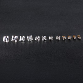 6 Pairs Surgical Stainless Steel Screw back Stud Earrings, 18K Gold Plated Heart Star Square Princess Cut Round CZ Stud Earrings Set (Gold square screw back)