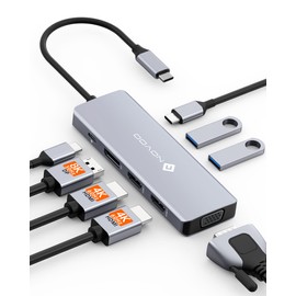 NOVOO USB C Docking Station, 8-in-1 Hub USB C to Dual HDMI, Displayport 4K@120Hz, VGA, USB C 3.1, USB A 3.1, PD 100W, Docking Stations Quad Display for MacBook HP Lenovo Dell