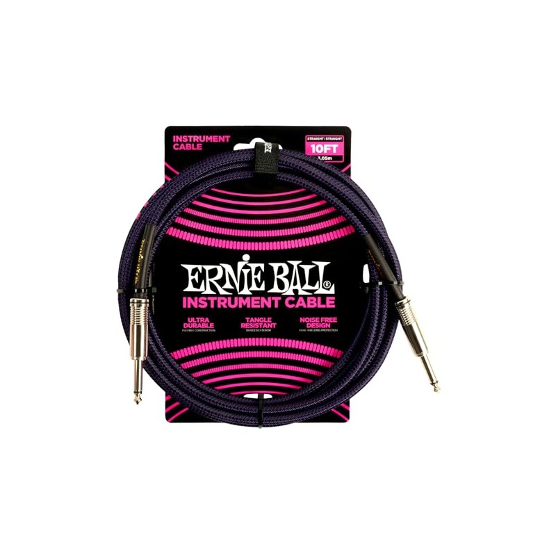Ernie Ball - Cable trenzado para instrumentos, recto/recto, 3 m,