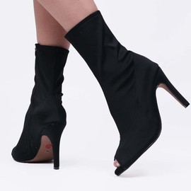 Carlota High Heels | Women´s Charls Black/Red Comfortable Dancing Pumps | Heel Height Approximately 3.5 in | Open-Toe Style, Black, 8