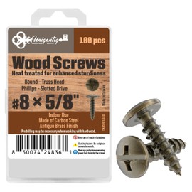#8 x 5/8" Antique Brass Round Head Phillips Wood Screws - Pack of 100 - Self Tapping Truss Head Screws for Wood - TH858-SABQ