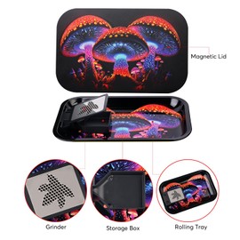 Metal Tray with 3D Art Magnetic Lid Tray Cover for Metal Tray Size 11x7 inches Perfect for Storage (Mushroom)