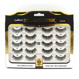 Laflare Premium Silk Lashes 3D Faux Mink Eyelashes Multipack, Light, Natural Looking, Professional Easy to Apply Eyelashes in a Knitted Style 10 Pairs Jumbo Pack (A15X10P)
