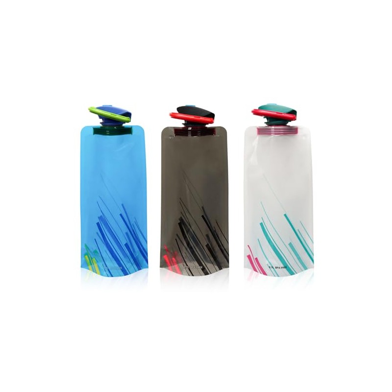 Casoter 700ml Large Foldable Water Bottles, Portable, 3 Pack, BPA