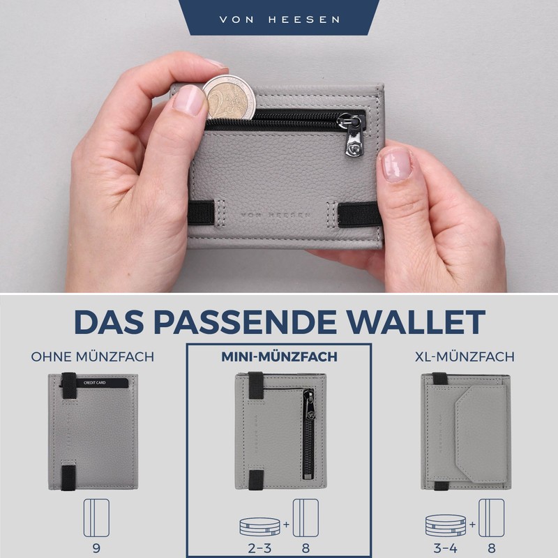 VON HEESEN slim wallet, gray, With mini coin compartment