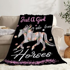 SUPERICH Just A Girl Who Loves Horses Blanket Gifts Horses Throw Blankets for Boys Girls Super Soft Fleece Flannel Air Conditioning Horses Blanket for Couch Bed 50x40 in for Kid