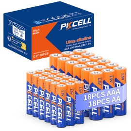 PKCELL AA and AAA Batteries Combo Pack 36 Count - 18 Pack Double AA Batteries and 18 Pack Triple AAA Batteries, 1.5V High-Performance Alkaline Battery Value Pack, 10-Year Shelf Life