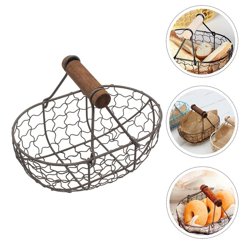 Angoily Pack of 3 Wire Egg Basket with Wooden Handle