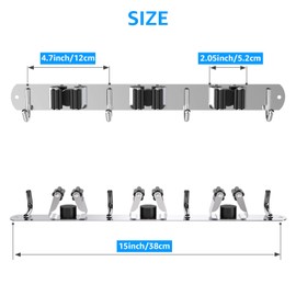 Mop and Broom Holder Wall Mount, ZONGOOL Broom Organizer Wall Mounted, Stainless Steel Broom Hanger, Storage Organizer Hooks, Heavy Duty Tools Hanger for Home, Kitchen, Garden, Garage, Laundry (Black-1 Pack)