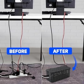 Caja para Manejo de Cables, Organizador de Cables de Ratán Hecho a Mano, Caja Ocultadora de Cables con 2 Ranuras Abiertas, Organizador de Cables Bajo el Escritorio para Router de Computadora, Hub USB