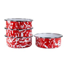 Golden Rabbit Enamelware - Set of 4-14oz Soup Bowls (Red Swirl)