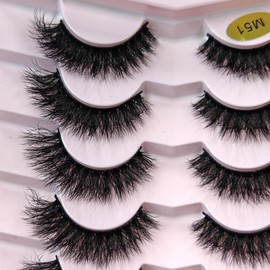 MIKIWI Wispy Strip Lashes Fluffy Faux Mink Eyelashes Volume Lashes 7 Pairs False Eyelashes(M51)