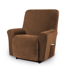 Asnomy Recliner Chair Covers Lazy Boy Recliner Covers with Pockets Stretch Velvet Couch Cover Slipcovers 1-Piece Furniture Protector for Dogs Cats(Recliner,Camel)