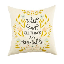 Ogiselestyle Farmhouse Pillow Cover with God All Things are Possible Quote Home Decorative Cotton Linen Christian Cushion Case 18"x18"