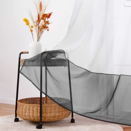 SIMPVALE Vorhänge mit Blumen Muster, Schlaufenschal 2er Set, Stickerei Voile Vorhang Transparent, Stores Gardine für Wohnzimmer, Balkon Schlafzimmer, Weiß mit Grau, Breite 140 Höhe 175 pro Stück