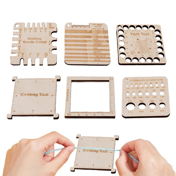 CHENNAN Pack of 6 Knitting Needle Gauge, Wooden Knitting Needle