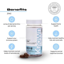 Zinc Gummies - 20mg 60 Vegan Gummies - Immunity Support, Hair, Skin & Nails Maintenance, Normal Fertility & Reproduction - Vegan Blackcurrant Flavoured Gummies for Men + Women