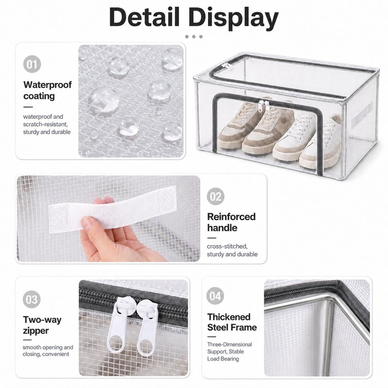 25L Under-Bed Storage Box Transparent PVC Storage Boxes with Lids