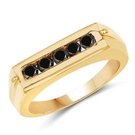 14K Yellow Gold Plated 0.50 Carat Genuine Black Diamond .925 Sterling Silver Ring