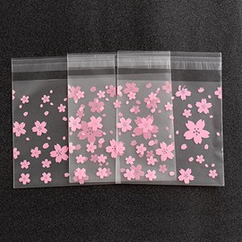 Self Seal Small Cellophane Bags OPP Clear Mini Gift & Candy Cookie Bag for Birthday Party (200pc-7 * 7+3cm-Hot Pink Sakura)