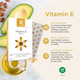 Healthspan Vitamin E 400iu | High Strength Formula to Combat Cell Damage | Sourced from Natural Vegetable Oils for Easy Absorption | Powerful antioxidant Support | Vegan (180 Capsules)