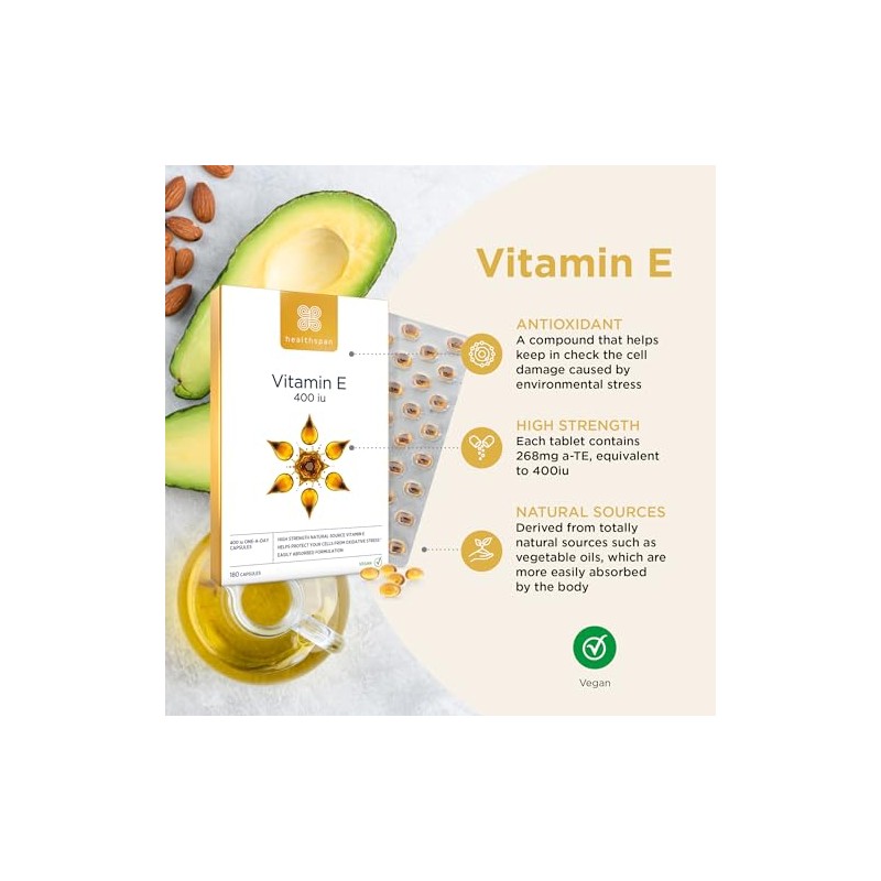 Healthspan Vitamin E 400iu | High Strength Formula to Combat