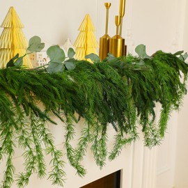 Christmas Garlands Norfolk Pine Garland Artificial Faux Greenery Garland for Holiday Indoor Mantle Decor(6 Feet, 2 Pcs)