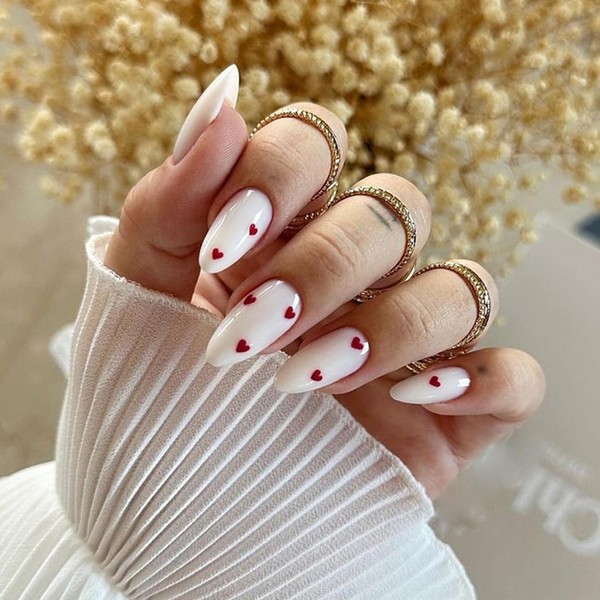 Press on Nails Medium Almond Fake Nails White False Nails