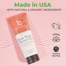 Vanilla Coconut Natural Shower Gel Body Wash - USA Made with Organic Ingredients, Moisturizing Natural Body Wash for Women, Gentle & Non Toxic Daily Wash for Sensitive Skin, Clean Body Soap Liquid