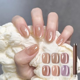 GAOY 16ml 6 Colors Cat Eye Gel Nail Polish Set with 3-in-1 Magnet, Nude purple Holographic Cat Eye, UV Gel Manicure for Salon and Nail Art DIY at Home, Silky Nude