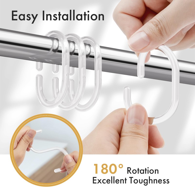 Amazer Plastic Shower Curtain Rings, Shower Curtain Hooks, 24 Pcs