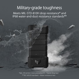 ASUS TUF Gaming AS1000 Plus —USB-C 3.2 Gen 2x2 Portable M.2 NVMe PCIe SSD 1 TB, Up to 2000MB/s, MIL-STD-810H Drop Resistance, IP68 Water and dust Resistance, Aluminum Alloy Chassis and a Thermal pad