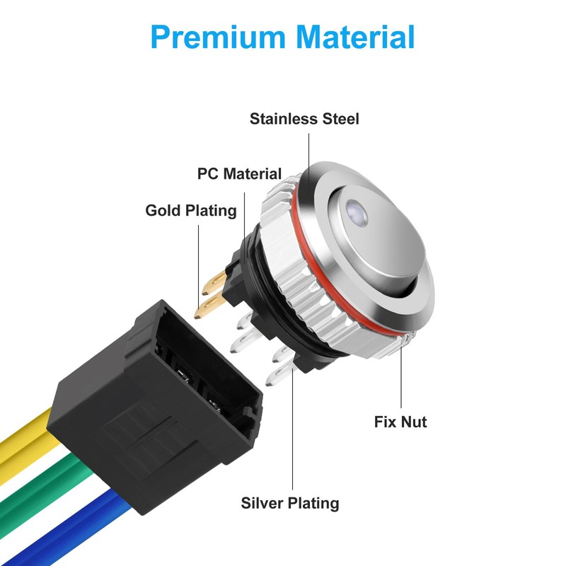Linkstyle 16mm Round Rocker Switch, 7A 6Pin ON/OFF Lighted Toggle