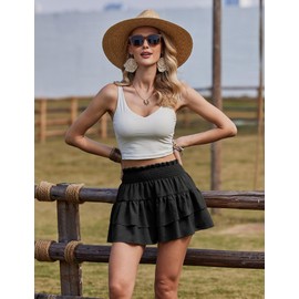 Zeagoo Women's Ruffle Shorts Bloomer Shorts Elastic Waist Elastic Waist Frill Bottoms Fashion Black