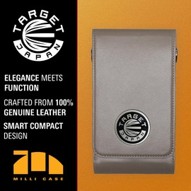 Target Japan Milli Case | Steel and Soft Tip Holder Made from Genuine Leather | 1 Fully Assembled Darts & Accessories | Dart Holder with Zip Lock Pouches, Store Flights, Shafts & Swiss Point | Grey