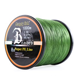 LSHEL Braided Fishing Line 8-fold 1000 m PE Super Strong Braided Lines, Army Green, 0.8# 0.15 mm/8.18 kg/18 lb