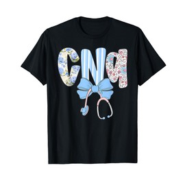 Coquette CNA Nurse Blue Floral Stethoscope Bow Cute Nurse T-Shirt