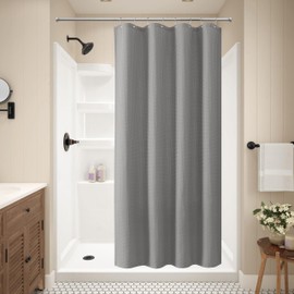 Waffle Shower Curtain with Metal Shower Curtain Rings Fabric Textile Bath Curtain Anti Mould Bathroom Curtain Waterproof Bath Curtain Heavy Shower Curtain Bathroom - 122 x 182 cm (Dark Grey)