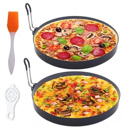 Large 2 Pack 8" Omelette Ring for Griddle, Non-stick Stainless Steel Pancake Ring with Silicone Handle Grill Oil Brush Egg Separator