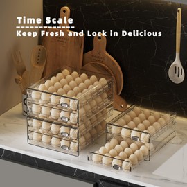 HIYOHIYO Clear 60 Egg Holder for Fridge, High Capacity Egg Container for Refrigerator with Time Scale, Stackable Egg Organizer Egg Dispenser for Refrigerator with Drawers (2 Layer, 11.6"x 10.2"x 5.1")