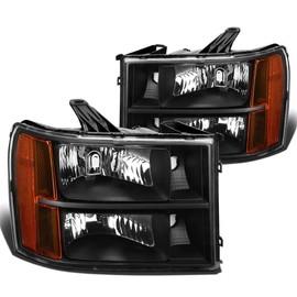 Auto Dynasty Compatible with Sierra GMT900 Pair of Black Housing Amber Corner Headlight + Red Lens LED 3rd Brake Light