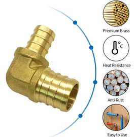 Hooshing 6PCS 3/4" Pex x 1/2" Pex Reducing Elbow 90 Degree PEX Fitting Solid Brass Barb Crimp Fittings