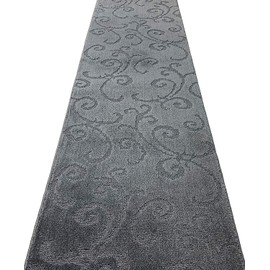 Non Slip Washable Carpet Runner Rug with Rubber Backing, Custom Floor Mat for Kitchen Hallway Stairs Bedroom Bathroom Entry, Scroll Anthracite Grey, Your Choice of Length, 26 Inch X 9 feet